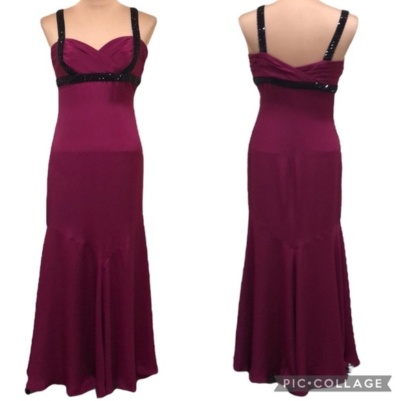 Marchesa Notte Silk Dress Size XS Dark Magenta Pink Beaded Pleated Bodice Gown - Picture 1 of 11